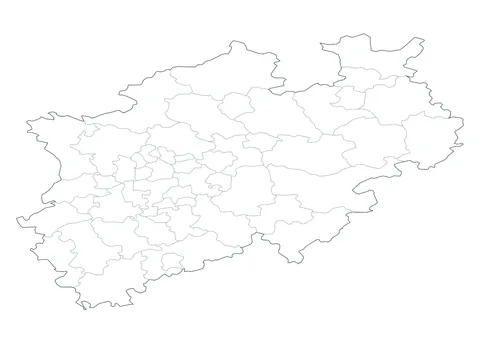 Stumme Karte von Nordrhein-Westfalen mit den Grenzen der Kreise und kreisfreien Städte